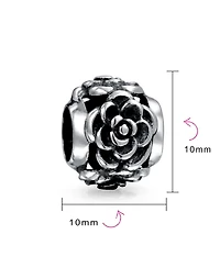 Bling Jewelry Flower Garden Black Rose Charm Bead in Oxidized Sterling Silver Bracelets