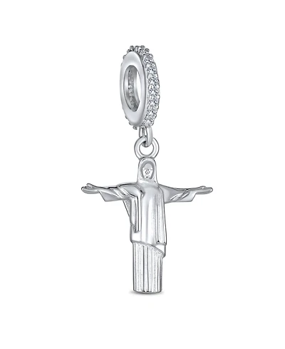 Bling Jewelry Tourism Brazil Christo Redentor Jesus Dangle Charm Bead Sterling Silver Bracelet