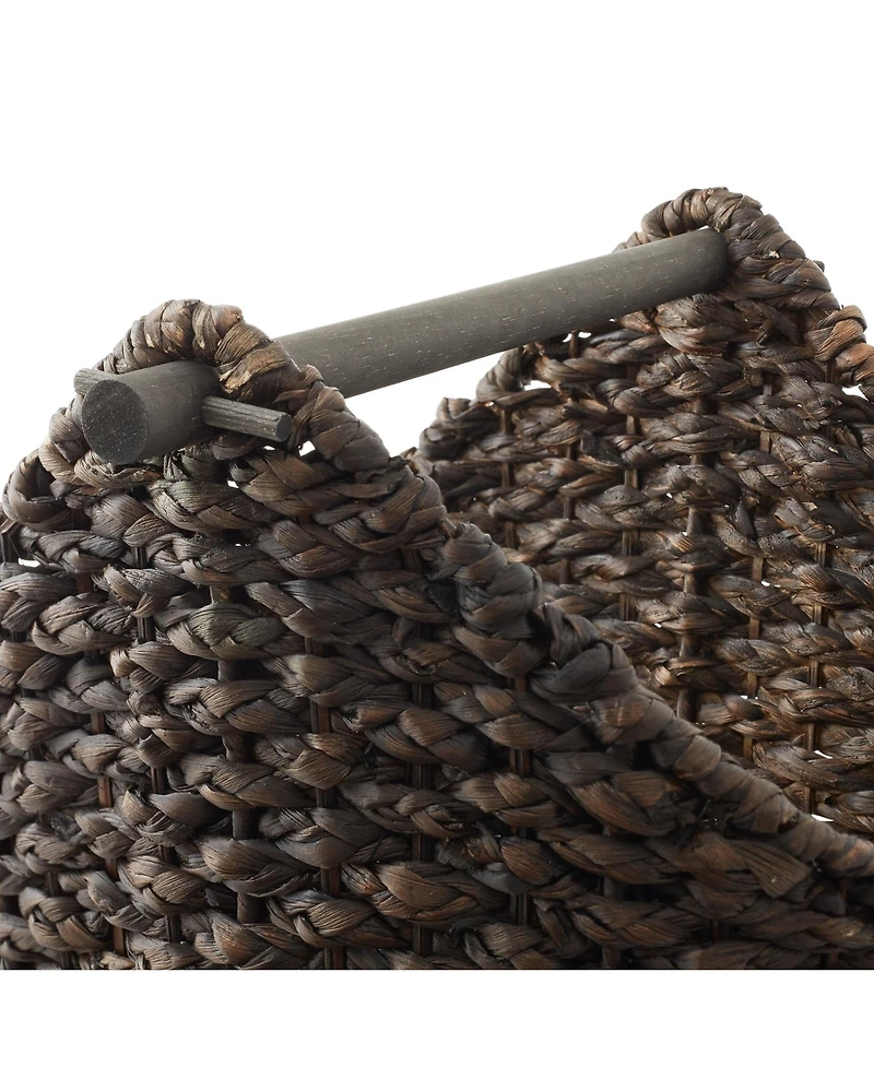 Casafield Toilet Paper Roll Holder Storage Basket with Wood Bar - Natural, Woven Water Hyacinth Wicker Bathroom Tissue Storage Organizer