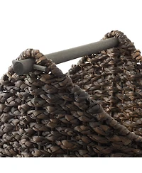 Casafield Toilet Paper Roll Holder Storage Basket with Wood Bar - Natural, Woven Water Hyacinth Wicker Bathroom Tissue Storage Organizer