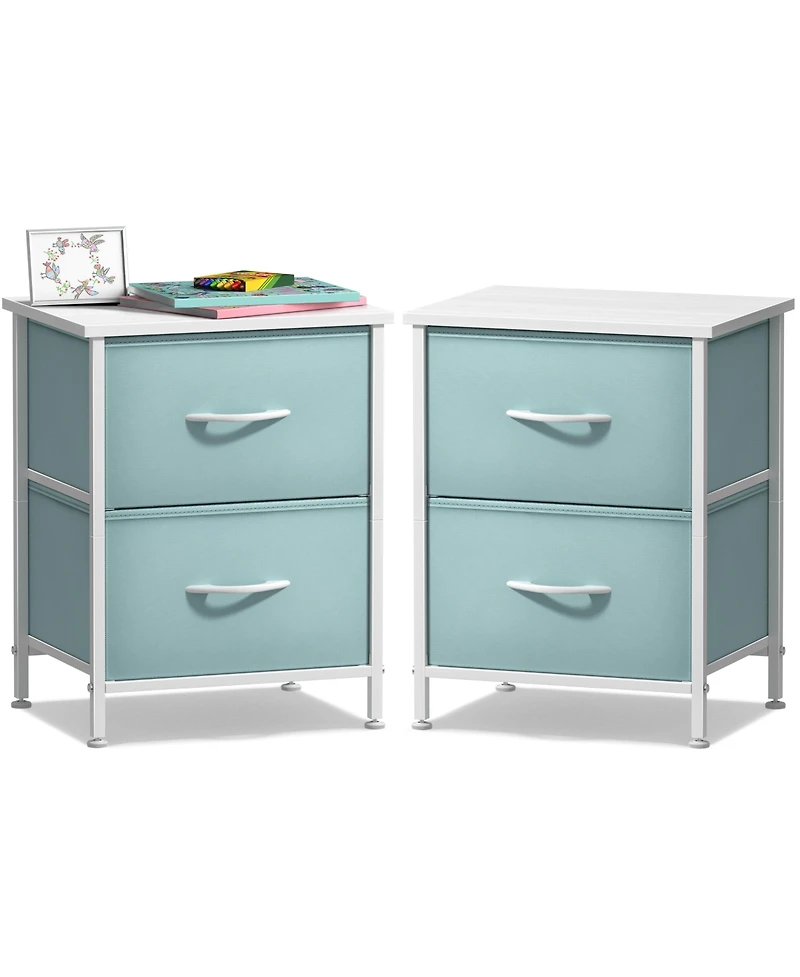 Sorbus 2 Pack Nightstand with Drawers - Steel Frame, Wood Top & Easy Pull Fabric Bins