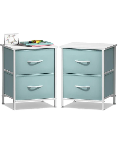 Sorbus 2 Pack Nightstand with Drawers - Steel Frame, Wood Top & Easy Pull Fabric Bins