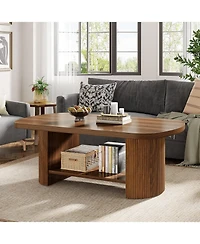 Tribesigns Oval Coffee Table, Mid-Century 2-Tier Coffee Table with Storage Shelf