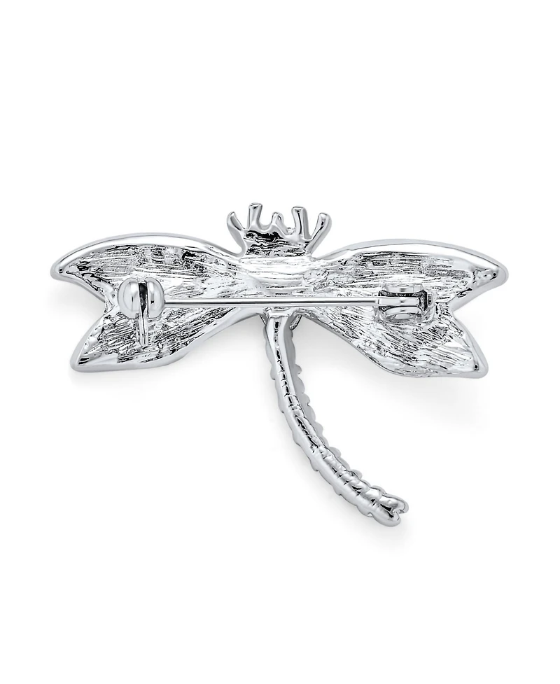Bling Jewelry Dragonfly Firefly Brooch Pin Blue Cz Sapphire Insect Motif Rhodium Brass