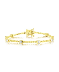 Sterling Silver, Round Cz & Beaded Bracelet