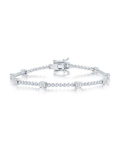 Sterling Silver, Round Cz & Beaded Bracelet