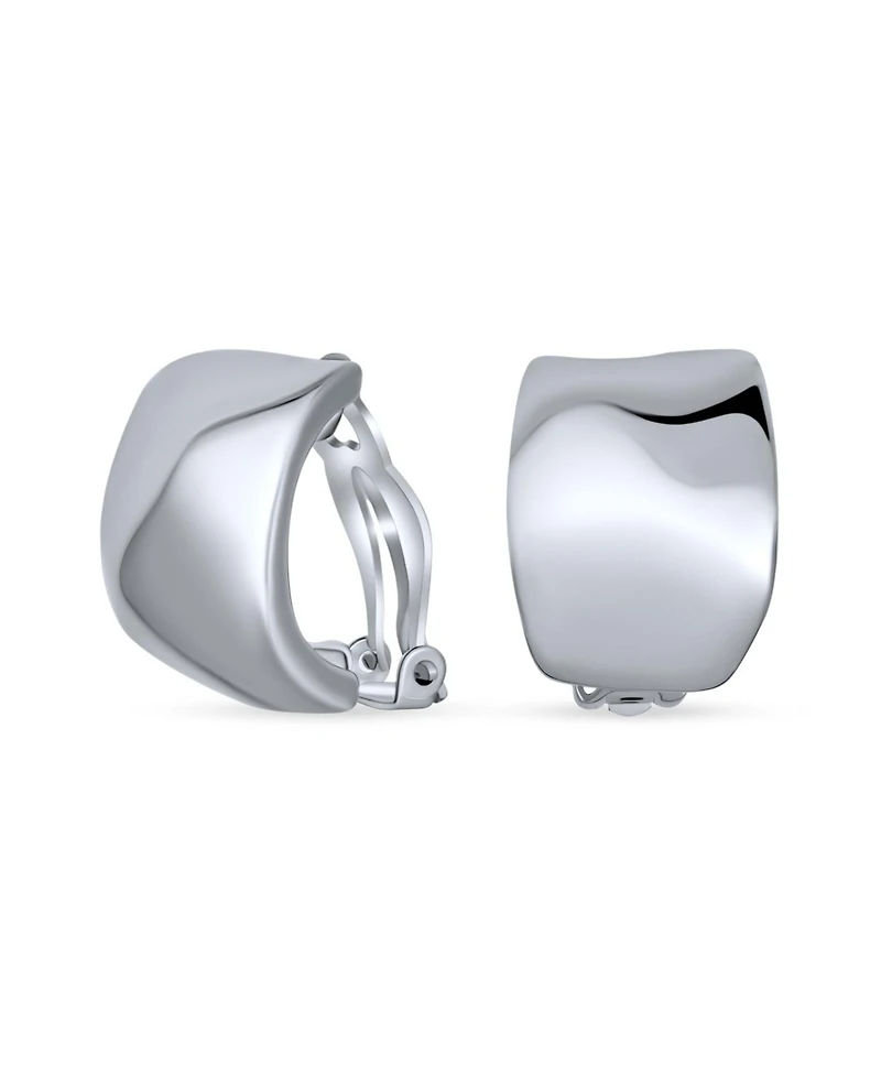 Bling Jewelry Geometric Hammered Dome Half Hoop Clip-On Earrings For Non-Pierced Ears