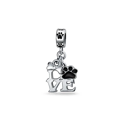 Bling Jewelry Bff Pet Lover Black Dog Cat Paw Print Dangle Charm Bead European Bracelet