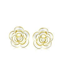 Bling Jewelry Set of 2 Fashion Enamel 3D Blue White Rose Flower Clip-On Earrings Gold Plated