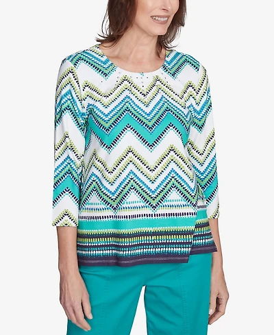 Alfred Dunner Women's Nantucket Pleated Neckline Chevron Top