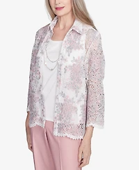 Alfred Dunner Women's Estate of Mind Floral Lace Two in One Top with Necklace