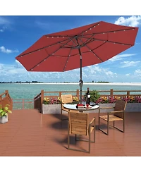 10 Ft Patio Umbrella with Solar Lights 3-Tier Outdoor Table Market Pool Umbrellas for Patio, Red