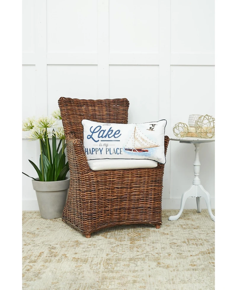 12" x 24" Lake Is My Happy Place Printed and Embellished Throw Pillow