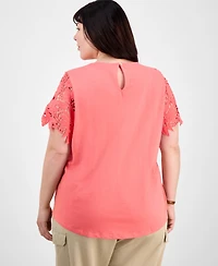 Tommy Hilfiger Plus Lace Yoke Short-Sleeve Top