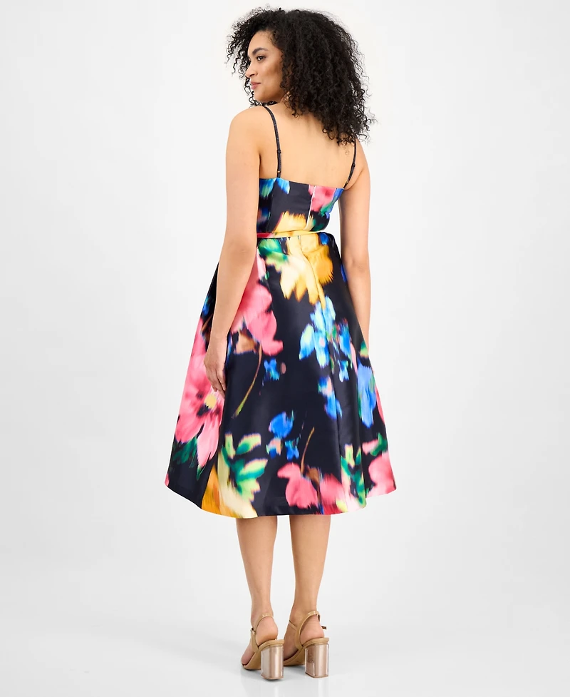 julia jordan Women's Floral-Print Sweetheart Belted Dress