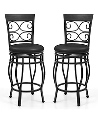 Set of 2 Bar Stools with Backrest and Footrest for Comfortable Kitchen or Home Bar Seating