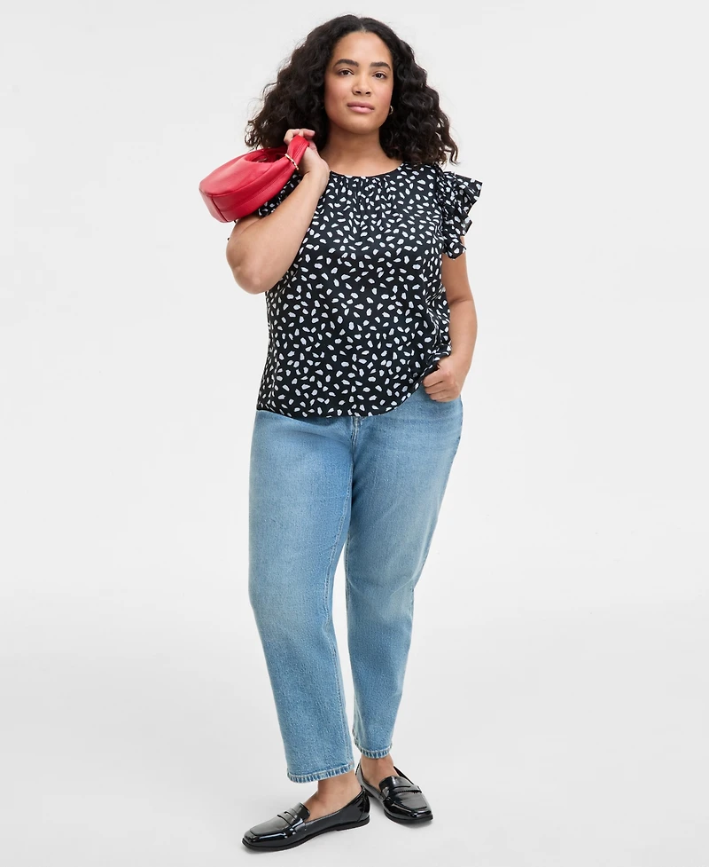 On 34th Trendy Plus Paint Dot Ruffle-Sleeve Top, Exclusively at Macy's