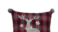 18" x 18" Frosty Deer Plaid Embellished Christmas Throw Pillow
