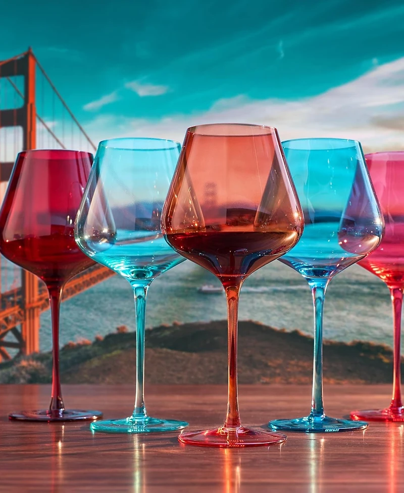 The Wine Savant Colors of San Francisco Wine Glasses, Set of 5