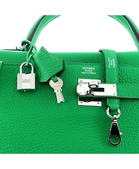 Pre-Owned HERMES Kelly 32 Handbag Green Clemence with Palladium Hardware