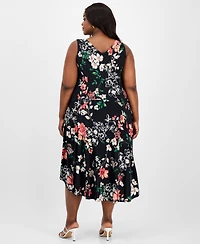 Robbie Bee Plus Printed Cowl-Neck Midi Dress