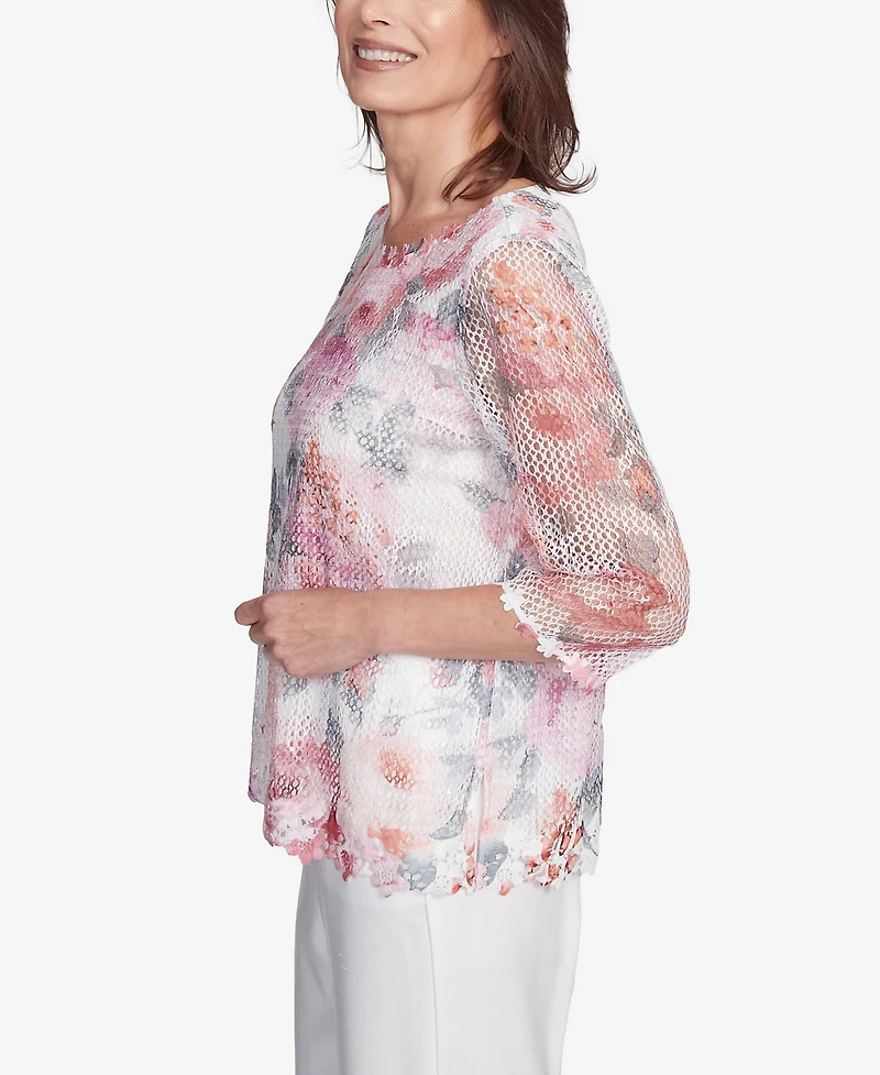 Alfred Dunner Petite Estate of Mind Floral Mesh Watercolor Top