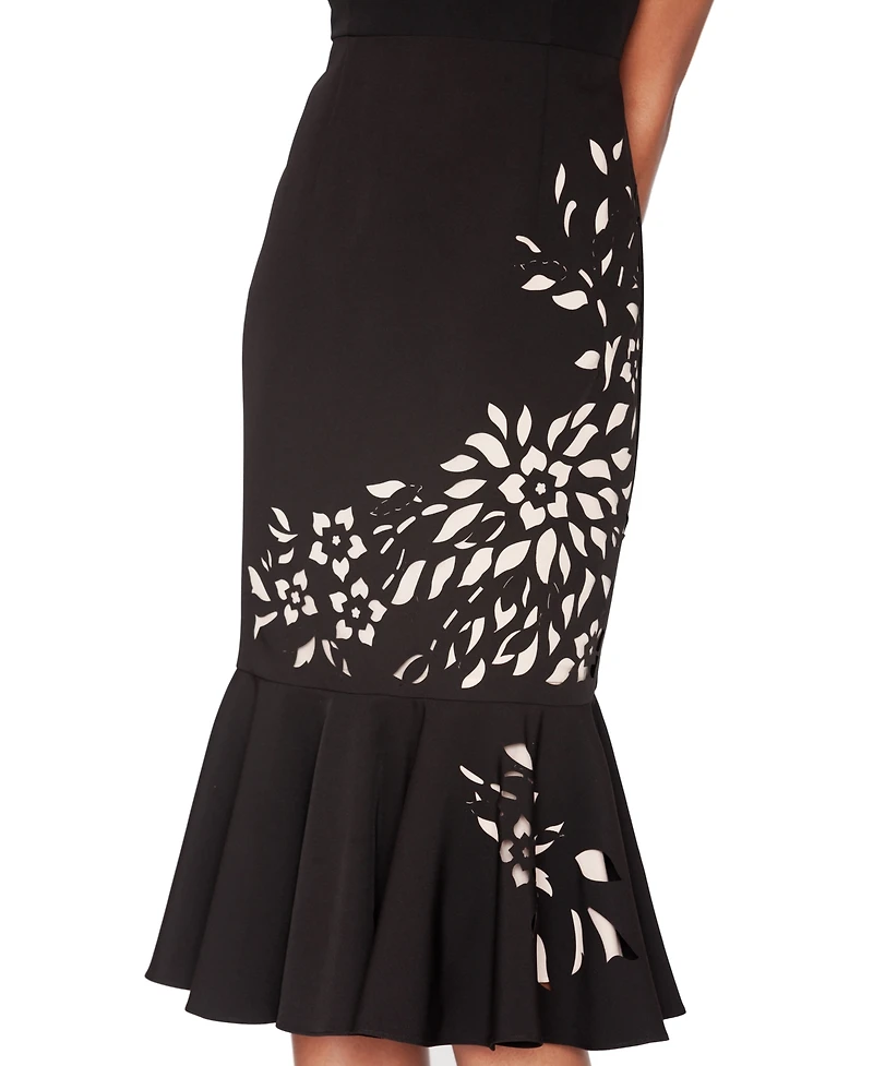Shani Women's Laser Cut Flounce-Hem Midi Dress