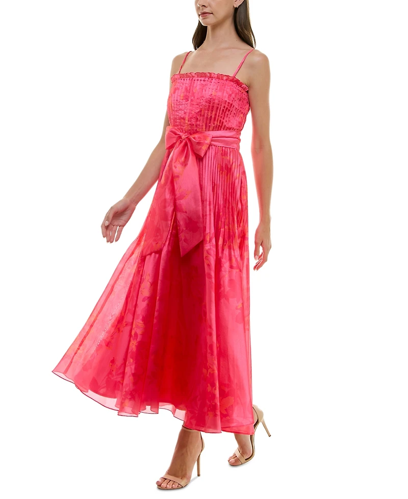 Taylor Women's Printed Pleated Sleeveless Midi Dress