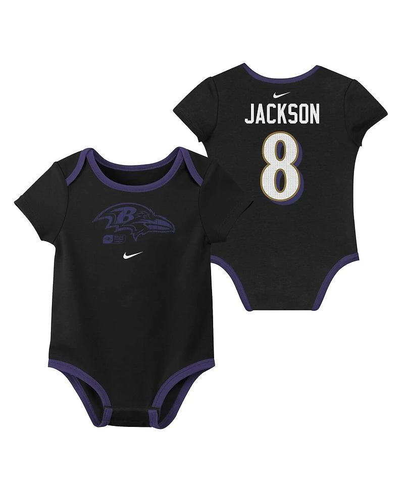 Nike Baby Boys and Girls Lamar Jackson Baltimore Ravens Name Number 3-Pack Bodysuit Set