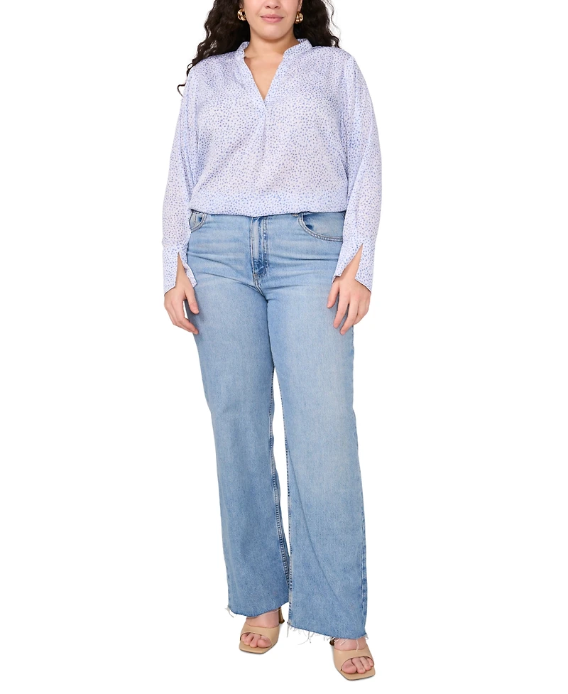 Vince Camuto Plus Split-Neck Long-Sleeve Blouse