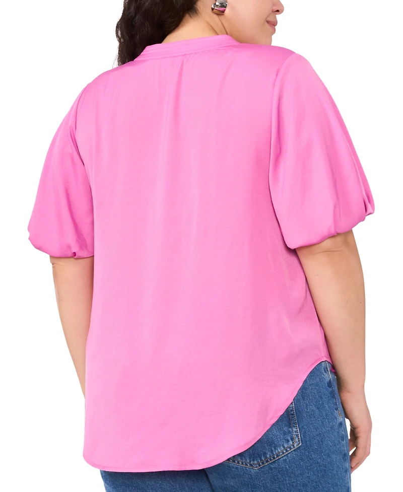 Vince Camuto Plus Split-Neck Puffed-Sleeve Top