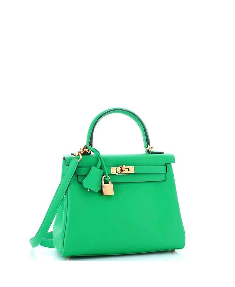 Pre-Owned HERMES Kelly 25 Handbag Green Swift with Gold Hardware