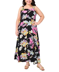 Vince Camuto Plus Size Floral Square-Neck Smocked-Back Sleeveless Maxi Dress