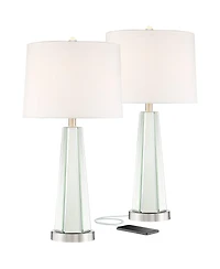 Regency Hill Braydon Modern Table Lamps Set of 2 28" Tall Mirrored with Usb Charging Port White Drum Shade for Bedroom Living Room Bedside Nights