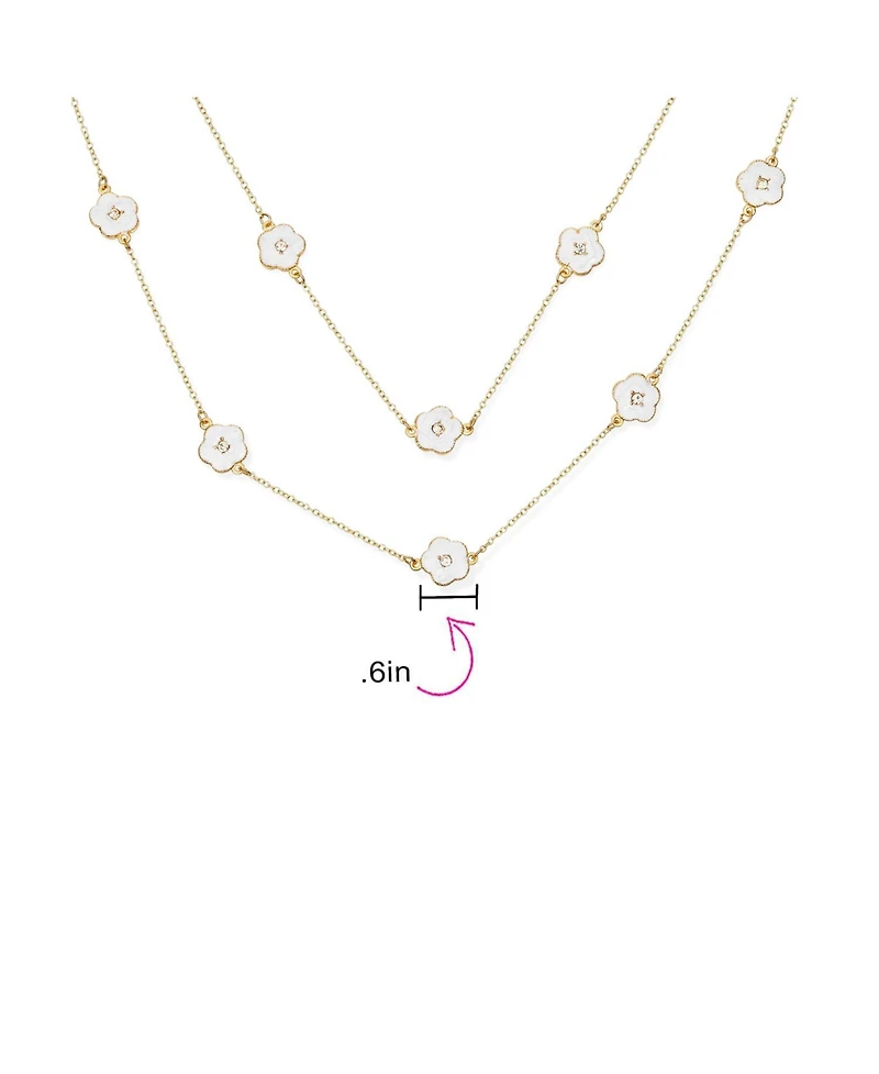 Bling Jewelry Fashion Enamel Flower Strand Necklace Gold Plated 36 Inch Crystal Accents
