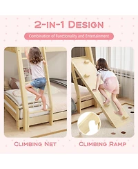 Wooden Bunk Bed for Kids with Climbing Nets and Ramp for Fun and Functional Bedroom Setup