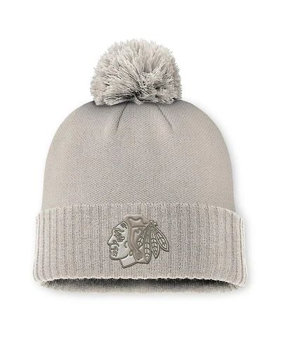 Fanatics Women's Tan Chicago Blackhawks Authentic Pro Road Cuffed Knit Hat with Pom