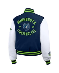 Wear by Erin Andrews Women's Navy/White Minnesota Timberwolves Cropped Varsity Full-Zip Jacket