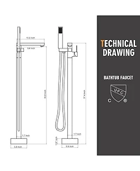 Freestanding Bathtub Faucet Tub Filler Free Standing Floor Mount Brass Bathroom Tub Faucets with 2 Function Hand Shower Wand Swivel, Brushed Gold