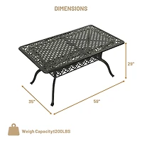 59 Inches Cast Aluminium Outdoor Dining Table Patio Rectangular Dining Table with Umbrella Hole Patio Bistro Table for Backyard Garden Patio, Antique