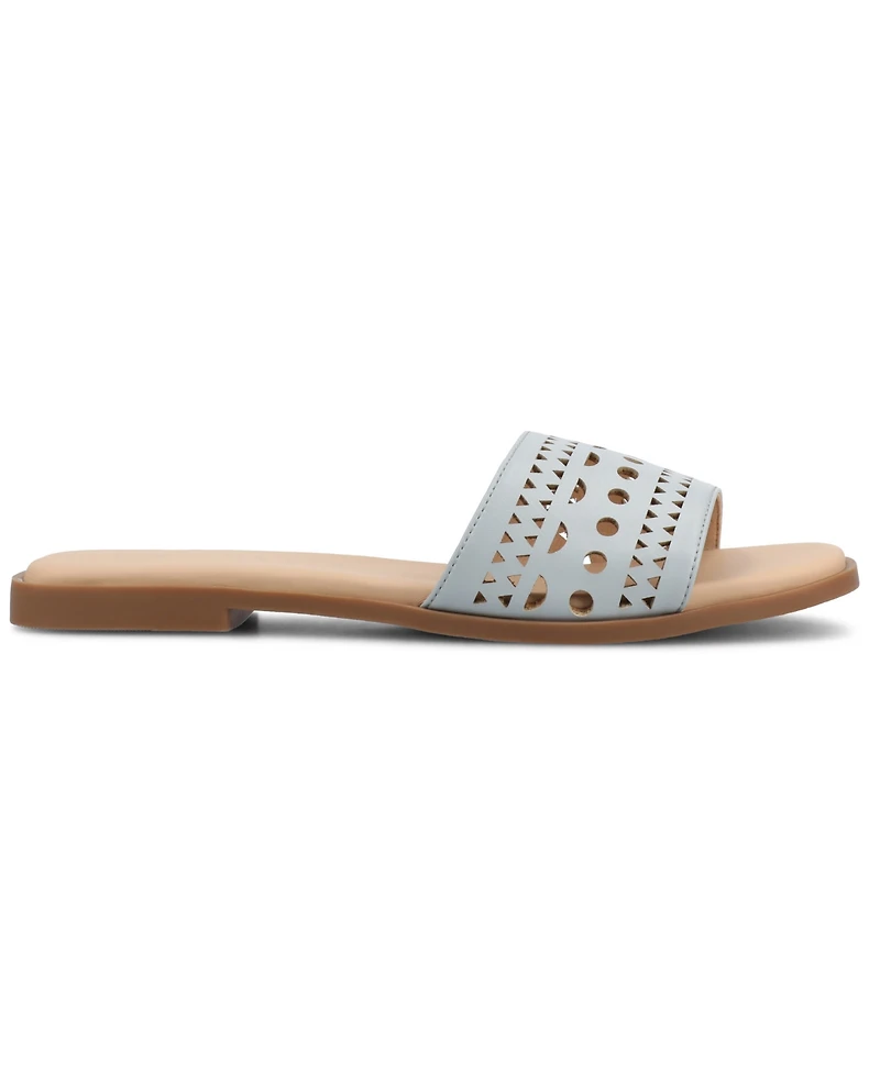 Journee Collection Women's Brodie Perforated Slide Flat Sandals