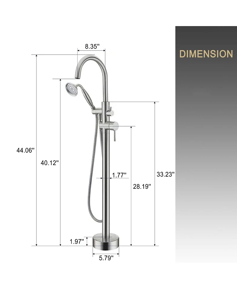 Freestanding Bathtub Faucet Floor Mount Tub Filler Faucet with Handheld Shower Dual Handle Bathtub Faucet Set with Stainless Steel Water Supply Pipe,