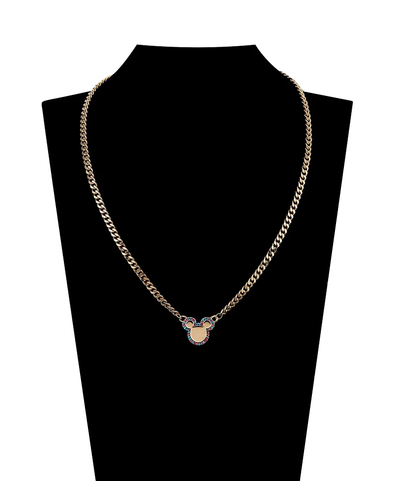 Disney Multi Color Crystal Mickey Mouse Curb Necklace and Hoop Earring Set
