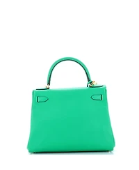 Pre-Owned HERMES Kelly 28 Handbag Green Evercolor with Gold Hardware