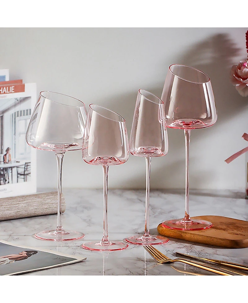 Ventray Home French Style Pink Crystal Burgundy Wine Glasses, Lead-Free Premium Champagne Glasses