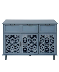 Vintage Storage Cabinet with Drawers and Hollow Doors Sideboard Buffet Cabinet Accent Cabinet for Living Room, Blue