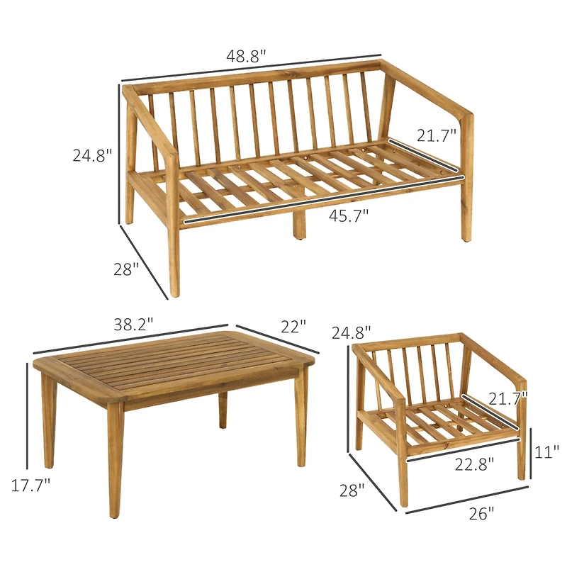 Outsunny 4 Pieces Acacia Wood Patio Furniture Set with Thickened Cushions