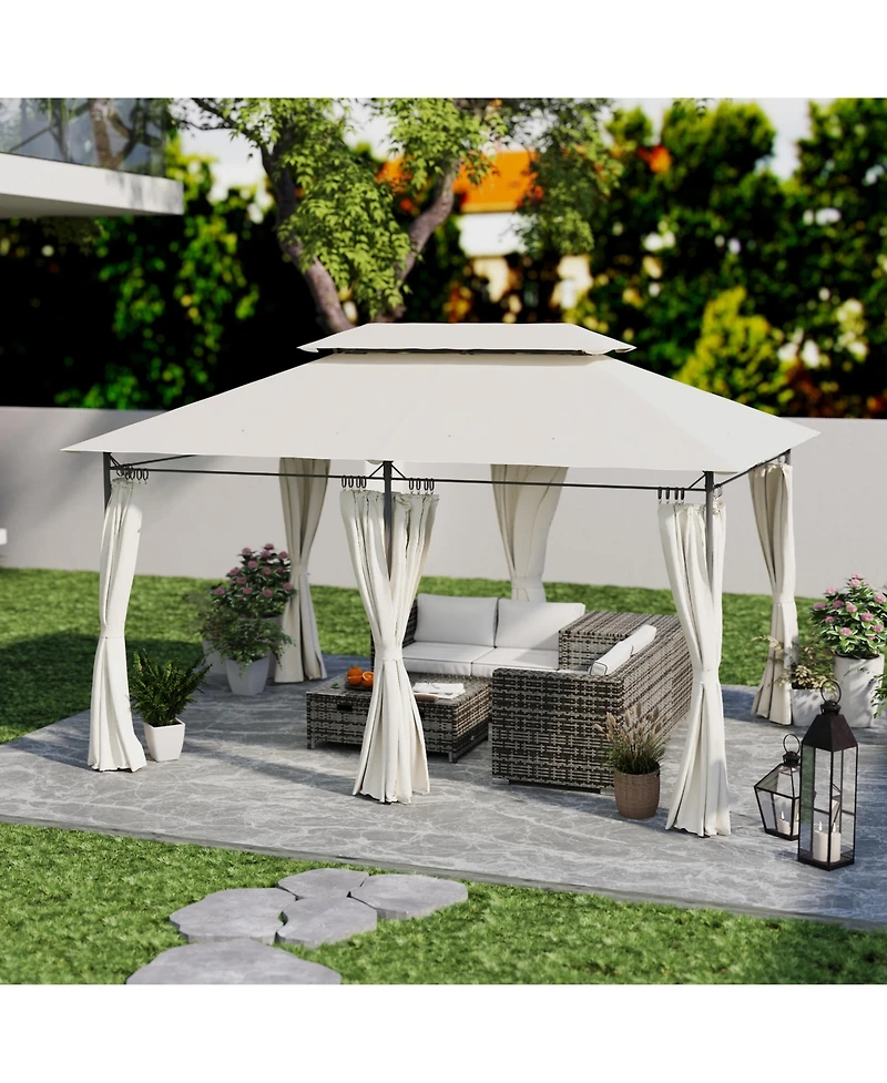 Outsunny 10' x 13' Double Roof Patio Gazebo with Curtains, Dark