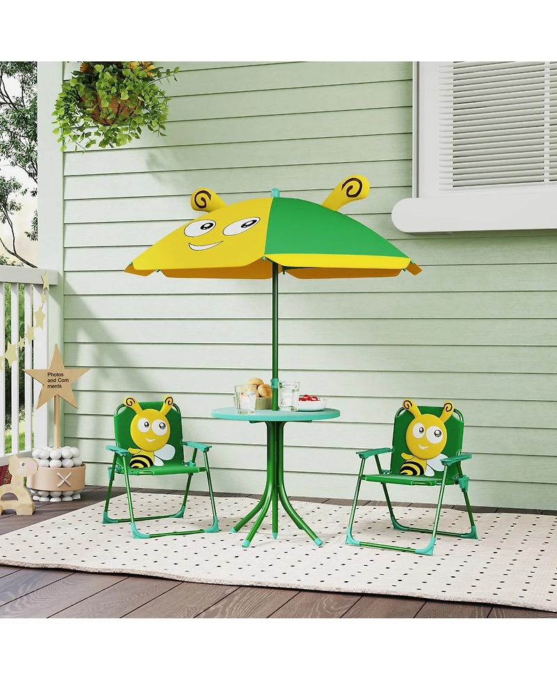 Qaba Kids Picnic Table and Chair Set with Height Adjustable Umbrella,