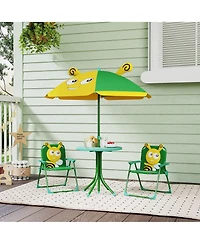 Qaba Kids Picnic Table and Chair Set with Height Adjustable Umbrella,